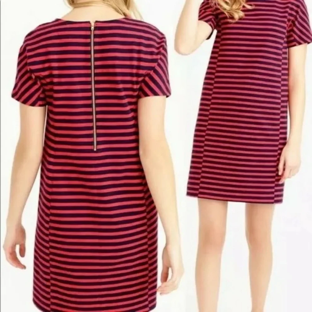 J. Crew Women’s Navy Blue Red Striped Short Sleeve Dress, gold zipper detail, XS - Picture 1 of 9